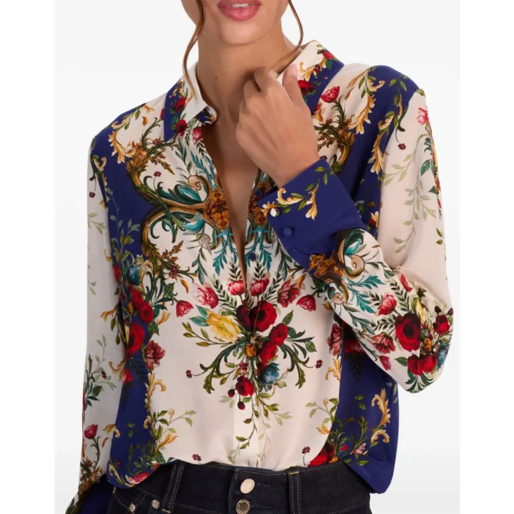 Bluser & Skjorter^Alice + Olivia Willa Langærmet Silke Bluse med Skjult Stolpelukning Multifarvet