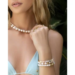 Smykker<Nialaya Women's Beaded Bracelet with White Sea Pearl and Gold Gul