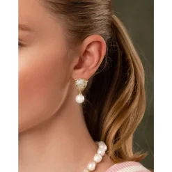 Smykker^Nialaya Women's Panther Earring with Pearl Drop Gul