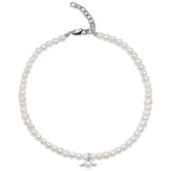 Smykker^Nialaya Women's Pearl Choker with Angel Wing Pendant Grå